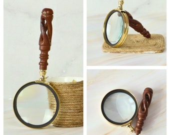 Rare Find Portable Wood Handheld Light Weight Brass Magnifying Glass, Newspaper, Documents, Anniversary Gift, Graduation Gift, Antique