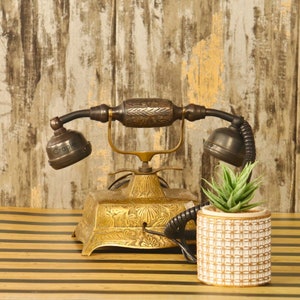 Antique Brass Working Telephone For Desk Decor, Vintage Candlestick Landline Telephone, Christmas Presents, Rotary Phone, 1800s 1900s Gift image 8