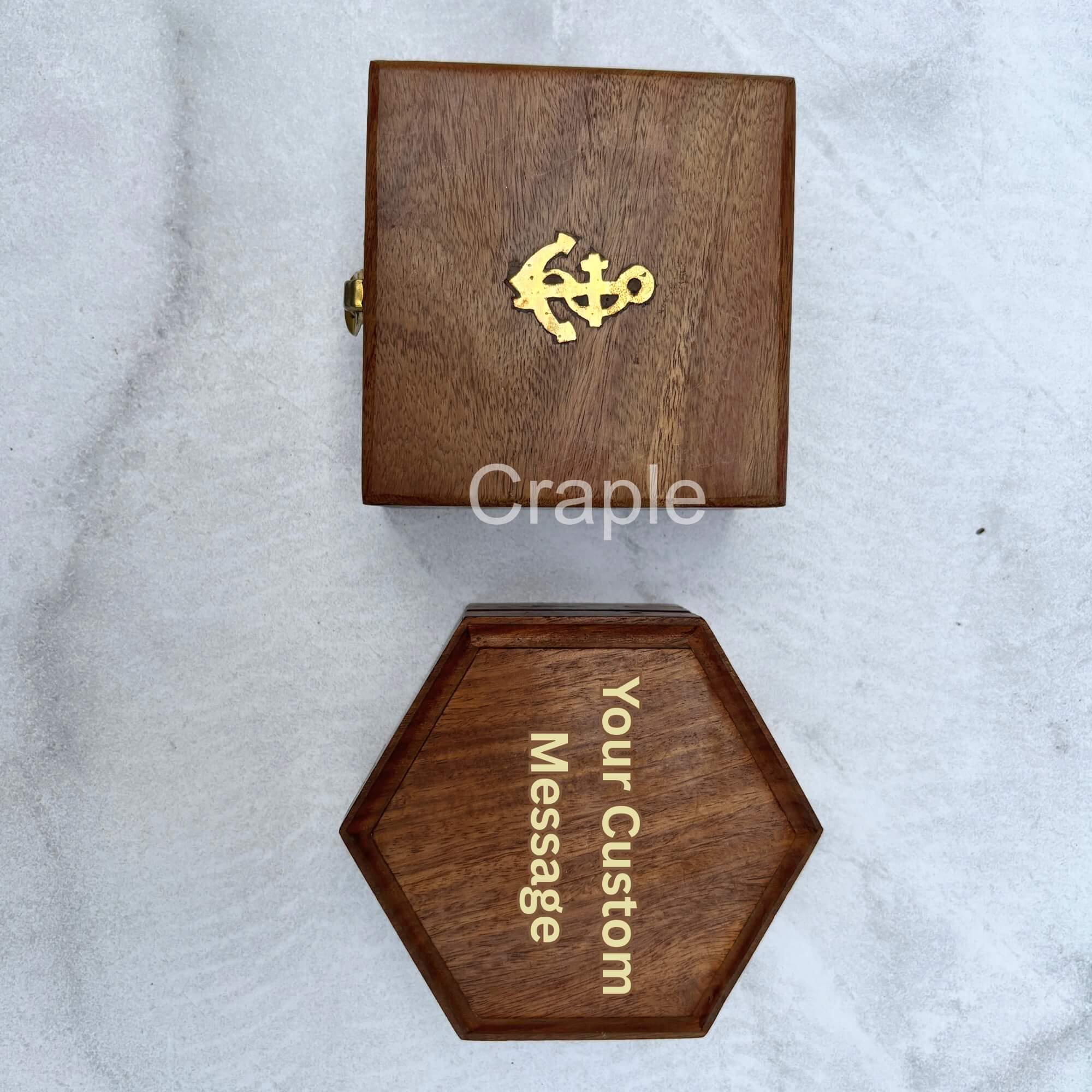 Boussole Cadran Solaire En Laiton Massif Antique – Avec Boîte En Bois, Déco Vintage Et Cadeau Homme
