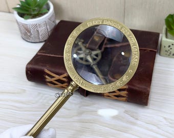 1941 Style Handgefertigte Messing Lupe mit Ledertasche, Vintage Antique Hand 5x Lupe