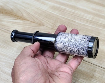 Telescópio Miniatura Personalizado em Latão, Luneta de Bolso Náutica Antiga Preta - Presente Decorativo