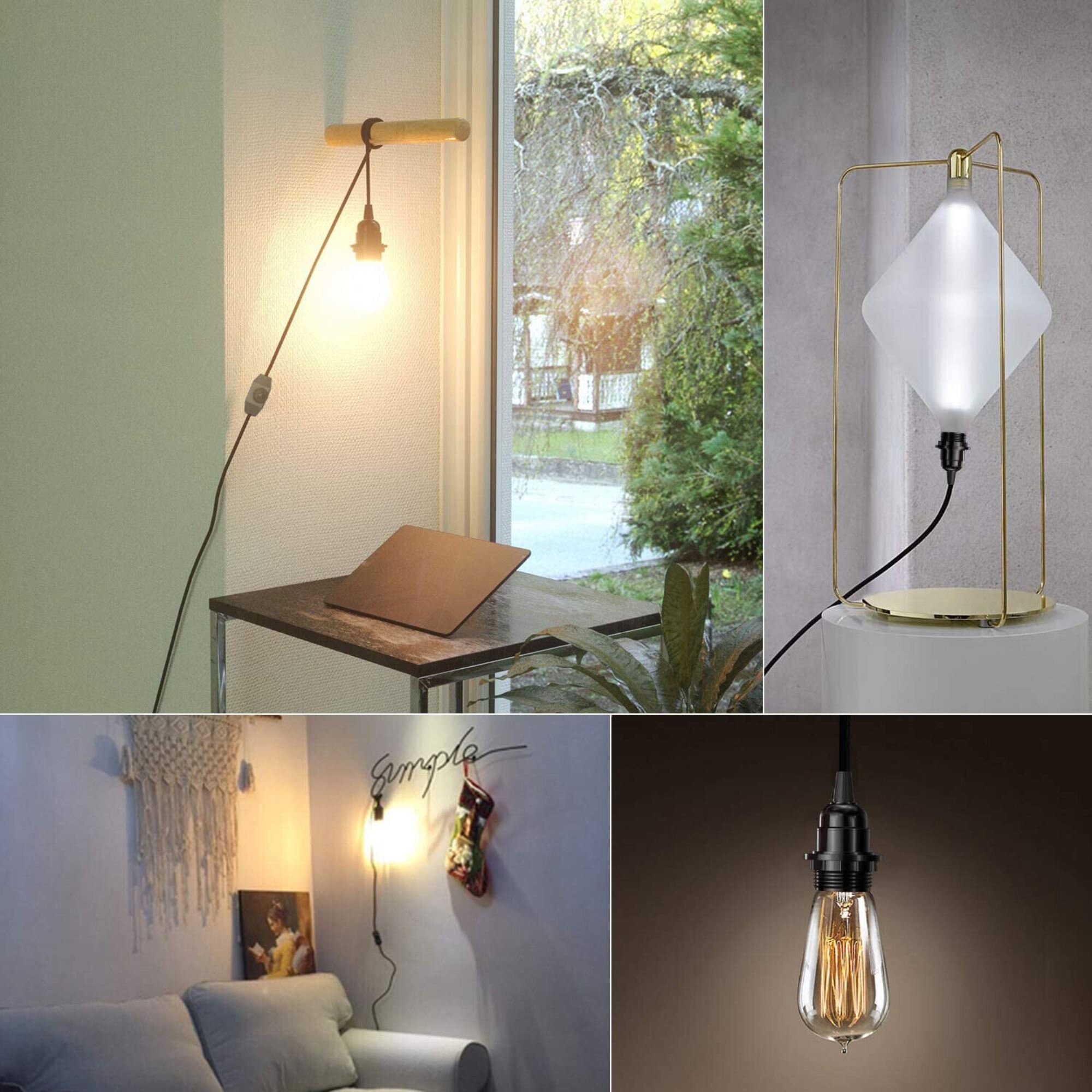 EFINEHOME Farmhouse Plug in Light Fixture with On/Off Switch Wire Caged