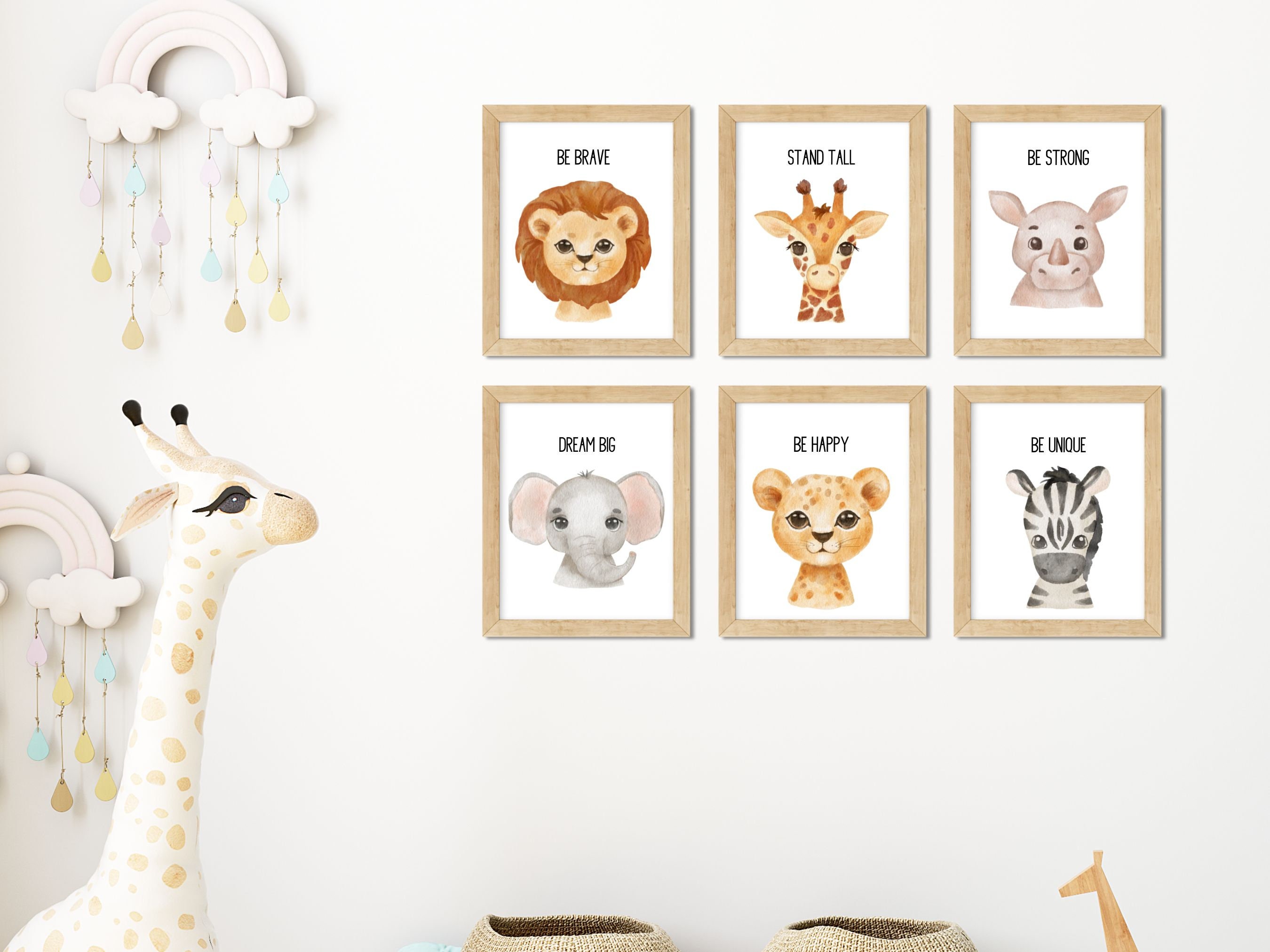 Safari Nursery Prints Set of 6 Animal Wall Art for Babies - Etsy UK