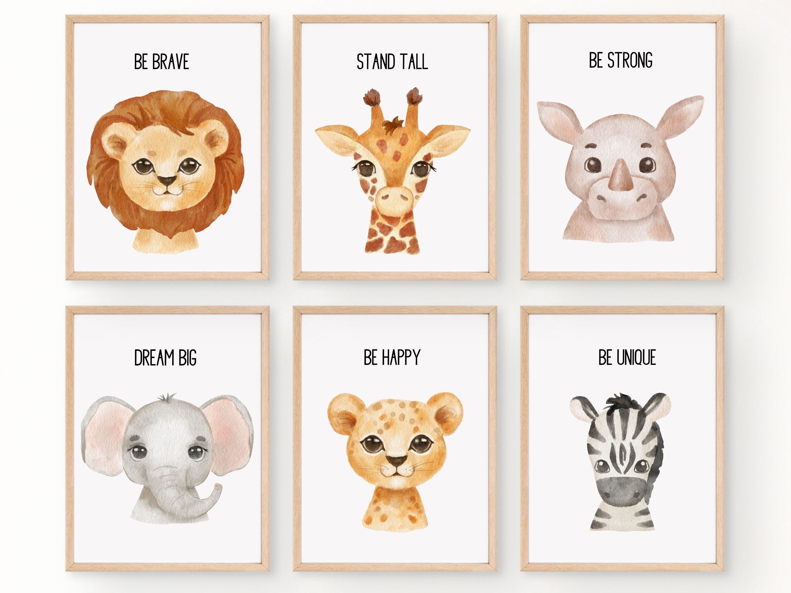 Safari Nursery Prints Set of 6 Animal Wall Art for Babies Etsy UK