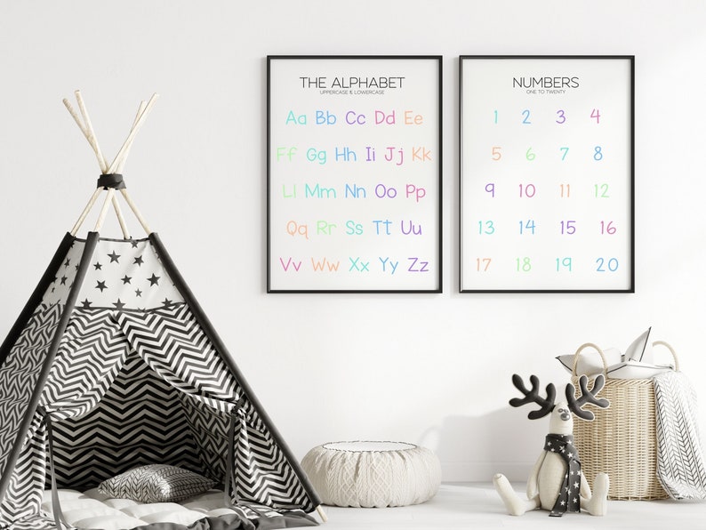 Educational Wall Art Set of 8 Prints for Kids, Learning Posters for