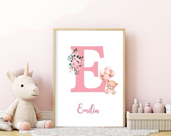 Custom Name And Initial Print | Personalized Name Print | Girls Bedroom Decor | Nursery Custom Name Print | Personalised Name Printable