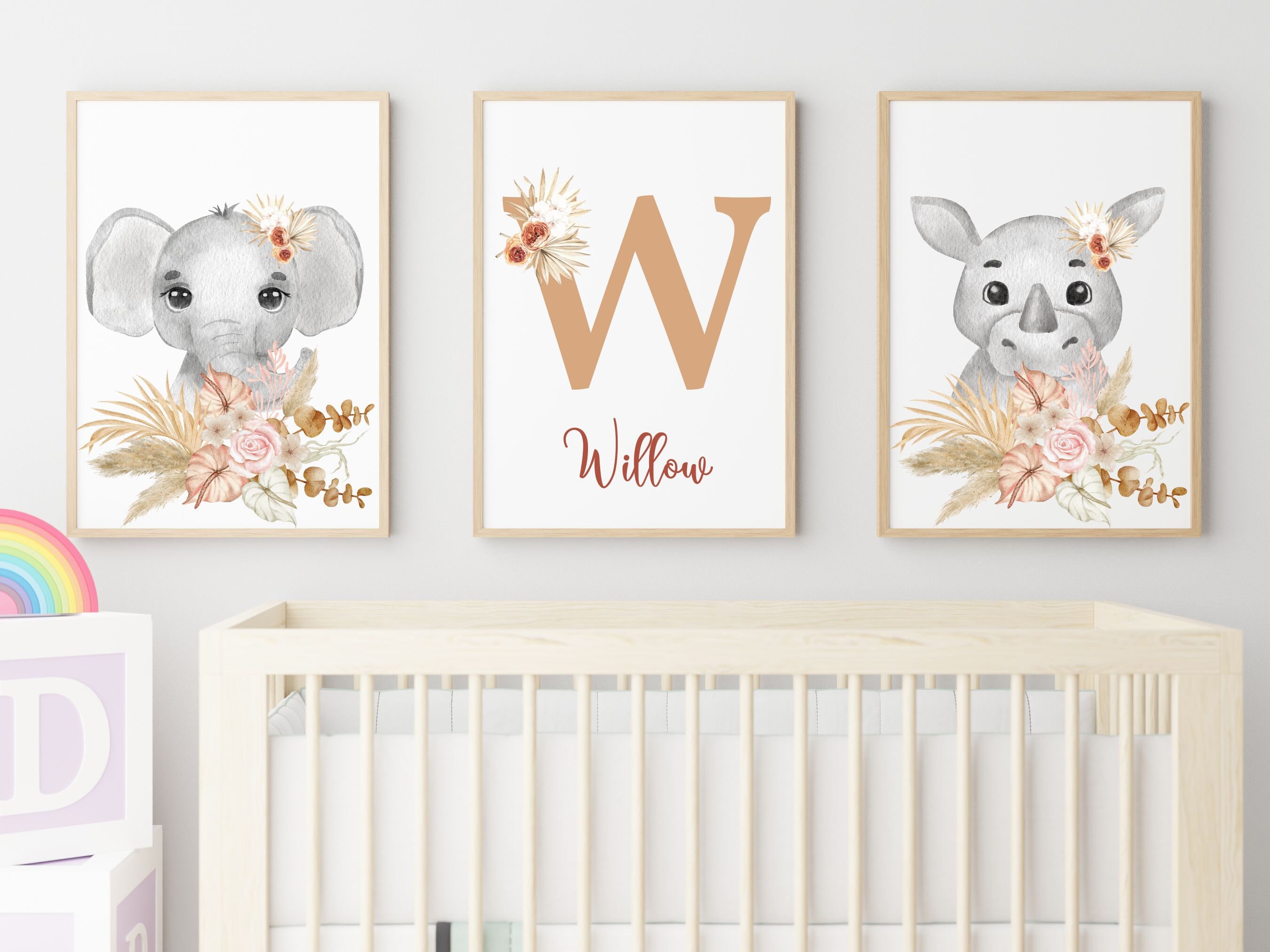 Safari Nursery Prints Set of 3 Baby Safari Prints Floral Etsy UK