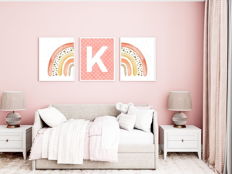 Pink Custom Rainbow Print Set of 3 Polka Dot Pink Nursery Etsy UK
