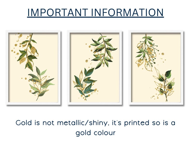 Green Leaves and Gold Art Prints, Botanical Wall Art, Natureinspired