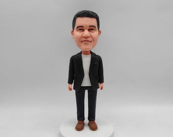Custom Bobblehead Figurine, Handmade Polymer Clay Portrait, Personalized Anniversary Gift