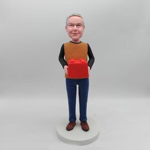 Custom man Bobbleheads holding block toys, Custom Grandfather Bobblehead, Custom Bobblehead For Boss, Make Your Own Bobble Head
