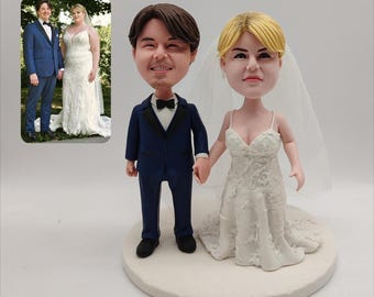 Anpassad bröllopstårtdekoration Bobblehead, personlig polymerlera parfigur