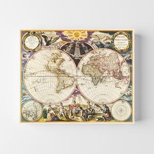 Antike Weltkarte Digitaldruck – "Orbis Terrarum" Historische Doppelhalbkugel Wandkunst