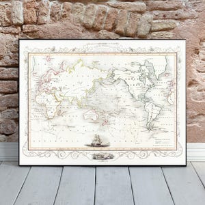 impression numérique de carte du monde vintage - carte de l'ère du capitaine Cook du 18e siècle