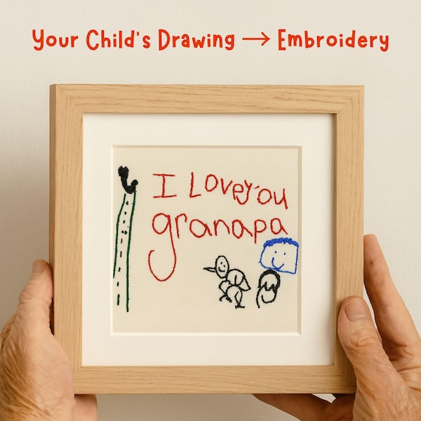 Personalized Kids Art Embroidery Frame: Custom Children's Drawing Keepsake