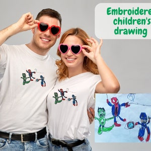 EMBROIDERED | Custom Kids Drawing Tshirts, Custom Drawing Shirt, Personalized Gifts For Dad and Mom, Custom Line Drawing, Child Drawing
