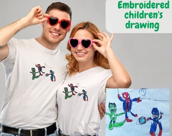 BRODÉ | T-shirts à dessin personnalisés pour enfants, chemise à dessin personnalisée, cadeaux personnalisés pour papa et maman, dessin au trait personnalisé, dessin d'enfant