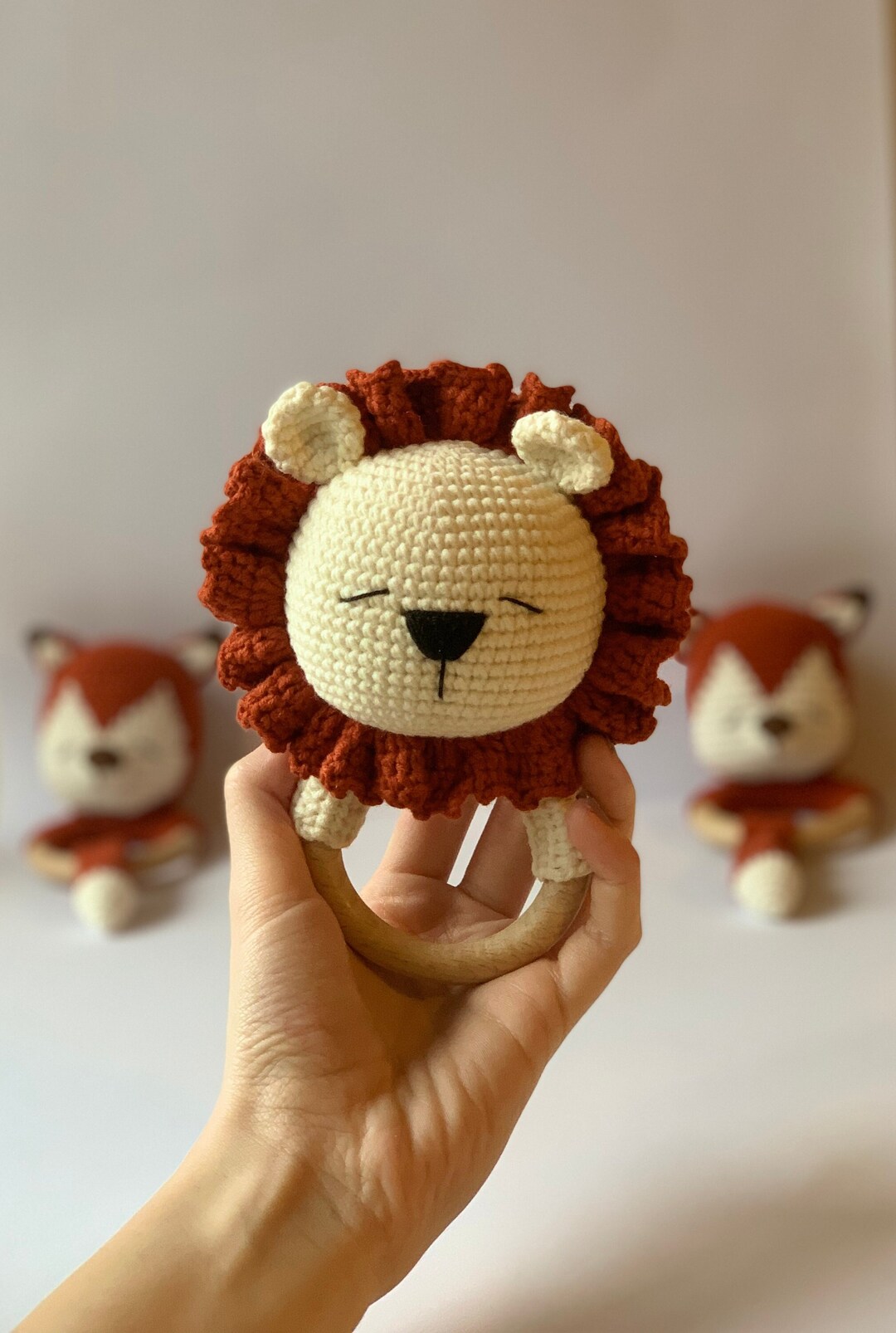 Organic Handmade Wooden Lion Baby Rattle & Teether, Lion Baby Stuff ...
