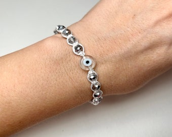 Crystal Beads Evil Eye Bracelet with a wish card and a gift wrap - an Evil Eye Charm Macrame Bracelet - White Evil Eye Gift