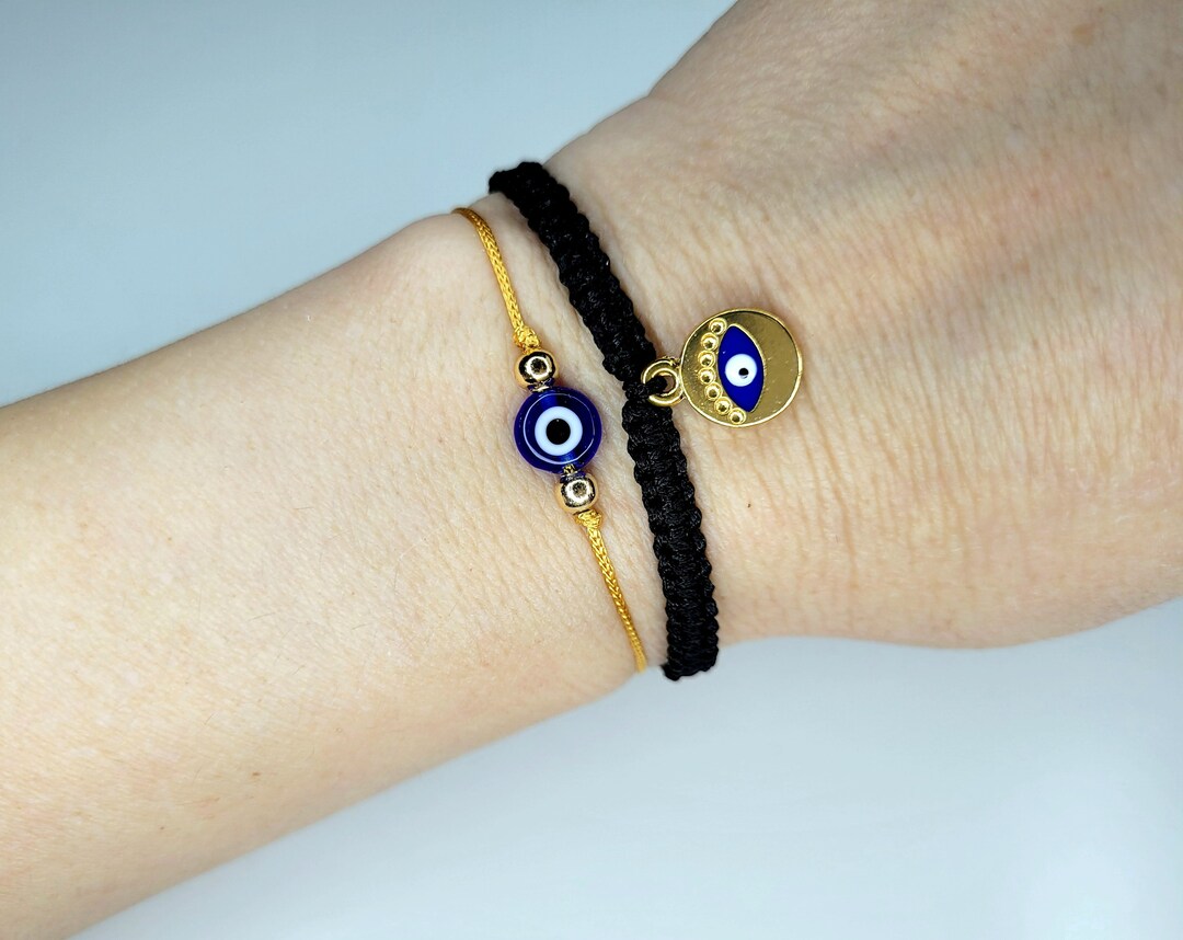 Set of 2 Blue Evil Eye Bracelets With a Wish Card and a Gift Wrap an