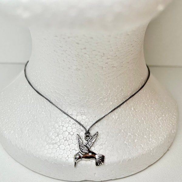 String Hummingbird Choker Necklace, Handmade Bird Choker with a gift wrap and a wish card, Friendship Jewelry Gift, Small Pedant Gift