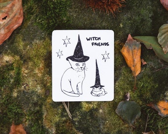 Witch Friends Mini Sticker Sheet | Cat & Frog Halloween Stickers