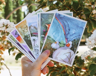 Postcards "Petals & Paws" - Set of 8 | Card Set | Nature Postcards | Animals Postcards | Pen Pal | Cottagecore Style | Recycled Paper