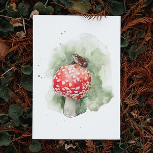 Cartoline illustrate ad acquerello "Foresta" / Set di cartoline / Motivi di funghi / Cartolina di funghi / Regali di cancelleria / Decorazioni murali originali