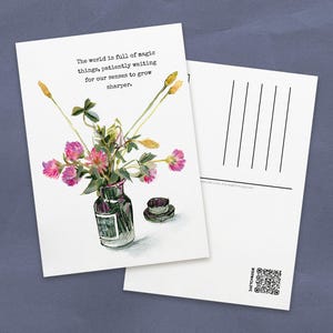 postale d'aquarelle de bouquet de fleurs sauvages | Impressions Cottagecore A6 esthétiques | Carte d'illustration botanique trèfle