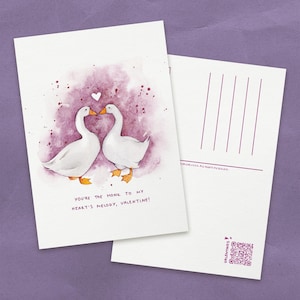 Cartolina acquerello "Silly Goose" / Decorazione cottagecore per San Valentino / Grazioso regalo per San Valentino, fidanzato e coppia