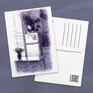 Cartolina acquerello da cucina / Regalo di cancelleria fatto a mano / Stampa artistica A6 con estetica malinconica per la decorazione delle pareti dell'appartamento