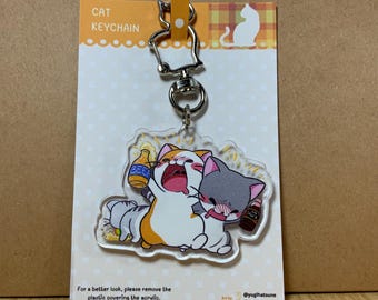 Llavero acrílico de Gatos Borrachos: Diseño Neko Artístico Original