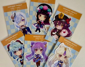 Pegatinas Chibi de Genshin Impact: Personajes de Liyue en vinilo brillante