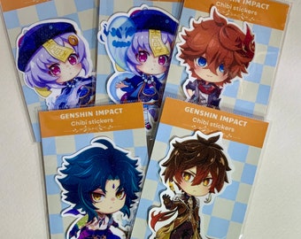 Pegatinas Chibi de Genshin Impact: Personajes de Liyue en vinilo brillante