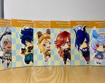 Genshin Impact Vinyl Chibi Stickers with Glittery Phototop Kinich Mualani Mavuika Kachina Sigewinne Clorinde