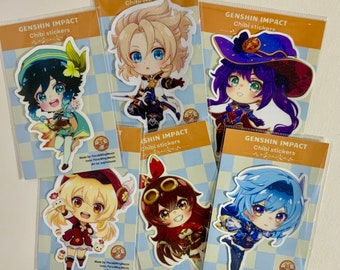 Pegatinas chibi de Genshin Impact: personajes de Mondstadt en vinilo brillante