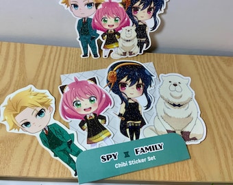 Pegatinas chibi con purpurina de Spy x Family: Anya, Yor, Loid y Bond