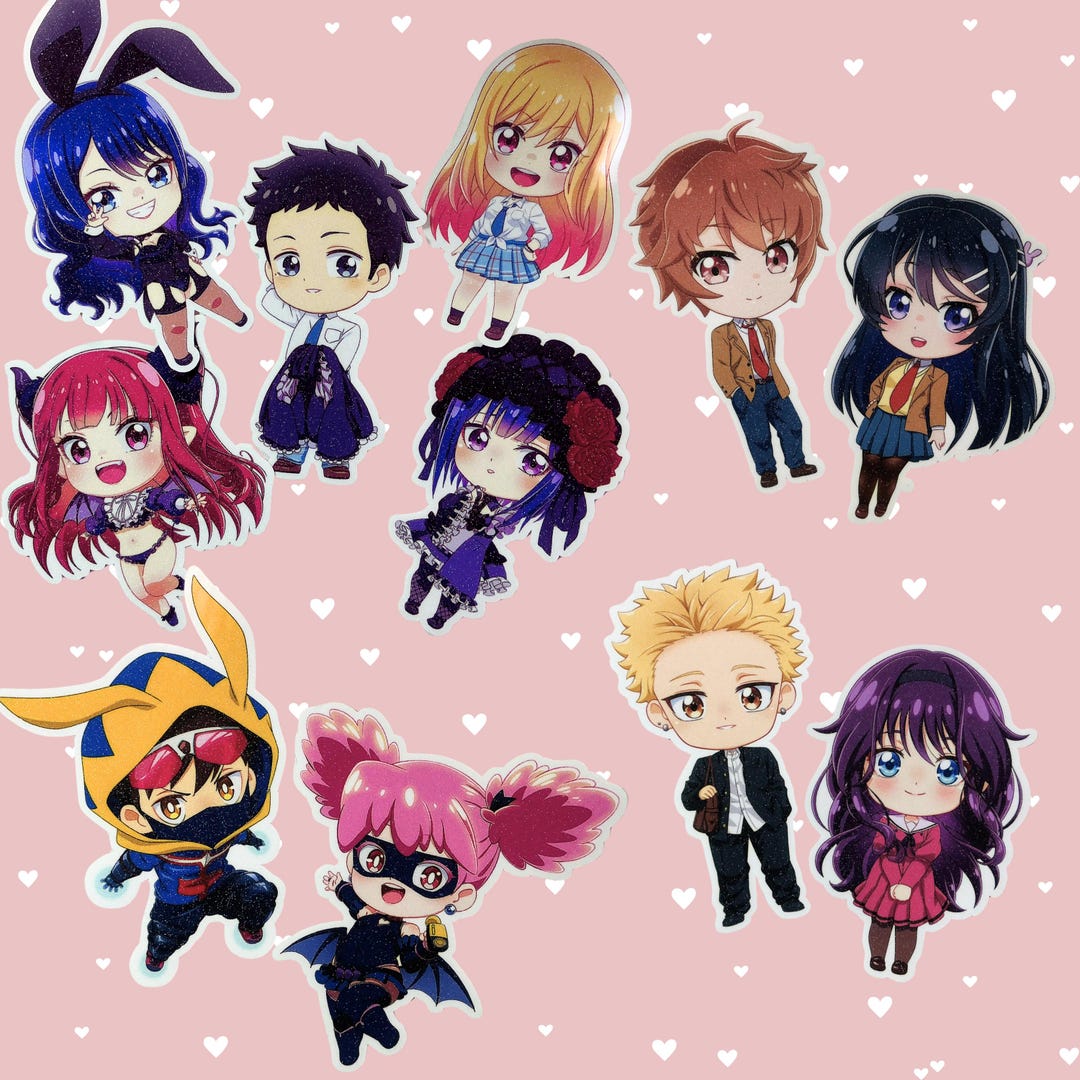 Anime Chibi Glitter Stickers, Rintaro, Kaoruko, Gojo, Marin, Sakuta ...