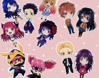 Pegatinas con purpurina de Anime Chibi, Rintaro, Kaoruko, Gojo, Marin, Sakuta, Mai, Koichi, Kazuho