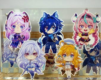Pegatinas de vinilo Chibi de Genshin Impact: Personajes brillantes para portátil y vaso