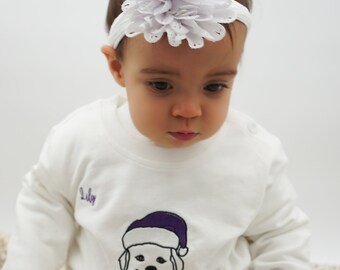 White sweatshirt for kids, custom name embroidery, unique design, 100% cotton, Christmas gift
