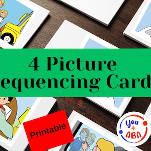 Sequencing-materialen 4 Picture Sequencing-kaart | Flitskaarten | Evaluaties | ABLLS-R | VB-MAPP | Spraakkaarten | ESL-flashkaarten digitaal