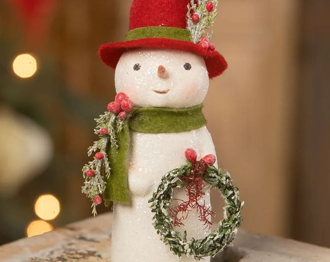 Bethany Lowe Snowman With Wreath 6.5 Etsy
