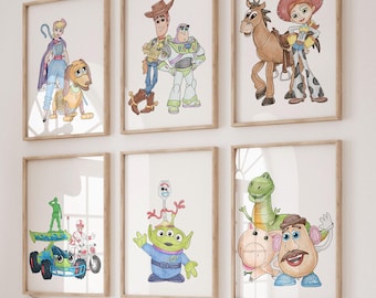 Toy Character Prints – Set of 6 Minimalist Kids Room Wall Art (Digital Download)