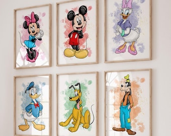 Mickey & Friends Nursery Prints: Set of 6 Splash Art Posters (Digital Download)
