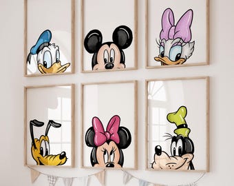 Mickey & Friends Nursery Prints: Set of 6 Playroom Wall Art