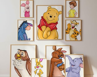 Winnie and Friends Nursery Prints – Set of 9 Classic Wall Art, Digital Download