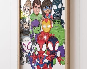 Spidey and Friends Wall Art – Superhero Kids Bedroom Print (Digital Download)