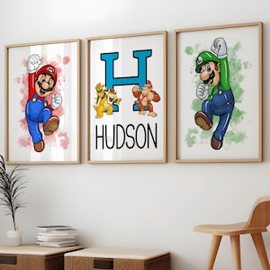 Arte de parede com nome de herói de jogo digital – Conjunto de 3 impressões personalizadas para quarto de menino ou berçário, download instantâneo