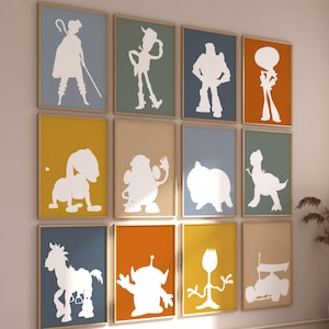 Digital Toy-Inspired Silhouette Wall Art – Set of 12 Prints in 6 Colors for Nursery, Playroom, or Birthday Decor